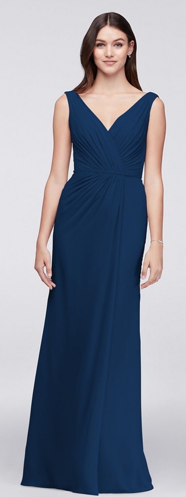 David's Bridal Faux Wrap Pleated Chiffon Dress